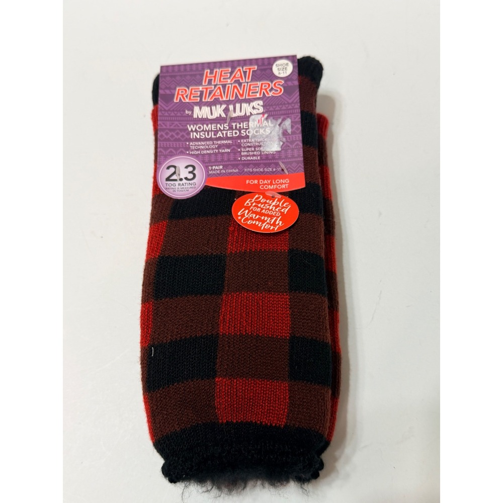 Muk Luks Heat Retainers Womens Thermal Insulated Socks Red Black Buffalo Plaid